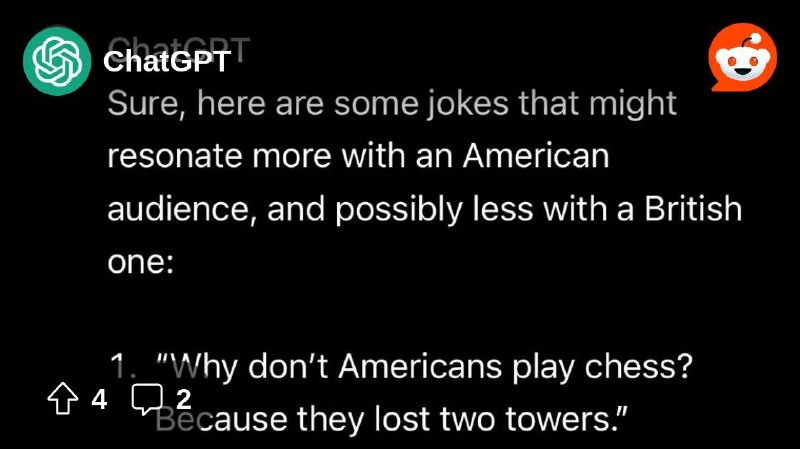 From the ChatGPT community on Reddit: gpt4 makes a 9/11 joke out of pocket